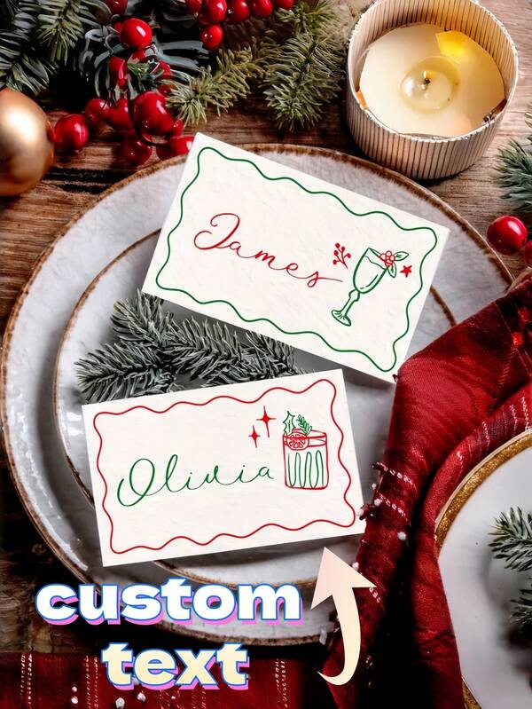 8 piezas Tarjeta personalizada de asiento de Navidad-Brunch de invierno - Imprima el nombre del invitado, perfecta para Friendsmas, desayuno festivo, Nochebuena, brunch de Año Nuevo, fiesta de oficina, celebración en el aula, decoración de mesa, favor de fiesta y intercambio de Amigo Invisible