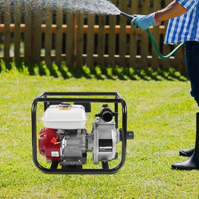 Red 6.5HP Irrigation Water Pump - Aluminum/Iron 4-Stroke Air-Cooled Pump. 18.1914.1715.24in Pump (3600rpm, 1271.33ft³/H Flow). Pump With 0.95Gal Fuel Tank & 23ft Self-Suction Height. Water Pump With Inlet/Outlet (2in) & Air/Water Filters. Pump With Sleeve Rod, Filter, 4 Foot Pads & English Manual