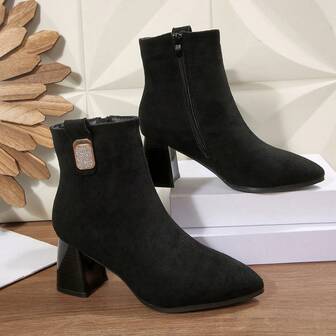 2-2025 Veloursleder Plateau Chelsea Stiefeletten für Damen, mittlerer Absatz Slim Fit Stiefeletten, modische Pendler Stiefel mit elegantem Stil, Herbst/Winter