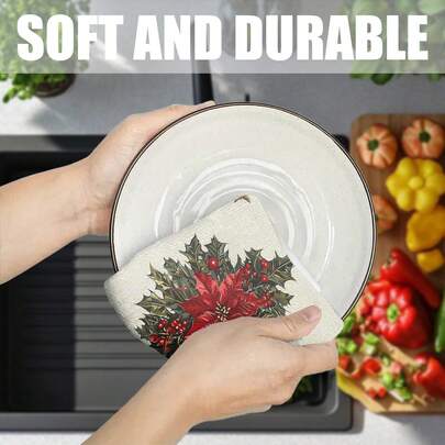 2件/4件，[圣诞节畅销品] 厨房毛巾，厨房清洁布，圣诞快乐，圣诞厨房装饰，超柔软，高吸水性，适用于室内和室外清洁