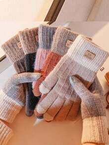 Korean Version Screen Gloves, Women Winter Plush Thick Warm Windproof Gloves Cycling Men & Women