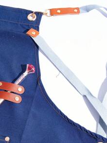 1 szt. fartuch kuchenny dla kobiet i mężczyzn z dużymi kieszeniami, bawełniany płócienny fartuch roboczy z krzyżującym się tyłem, wytrzymały i regulowany, rozmiary od M do XXL (ciemnoniebieski) - Granatowy - Zobacz 7