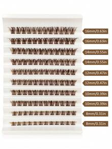 Rikuaild 120片D型卷翘棕色簇状假睫毛，自然交叉浓密蓬松，8-16毫米，DIY假睫毛，单根睫毛 - D - 查看 4