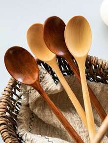 1pc Wooden Ladle With Long Handle, Soup Spoon For Eating, Eating Utensil With Wooden Handle, Wooden Soup Spoon For Home Use, Wooden Spoon, Log Soup Spoon For Drinking Porridge, Eating Utensil For Home Use, Household Mixing Spoon - Multicolor - View 10