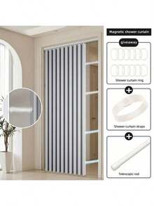 磁性折叠门帘，折叠门帘，室内门帘套装，适用于卧室、客厅，含窗帘杆，四季皆宜 - 彩色 - 查看 15