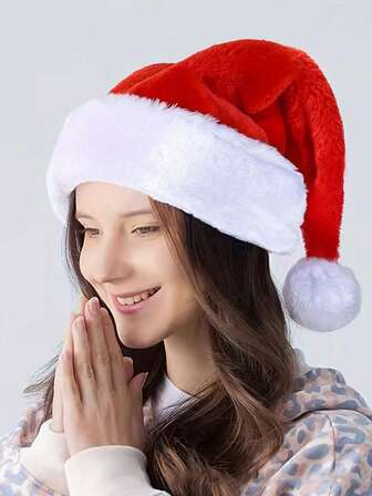 1pc Christmas Hat Decor, Santa Claus Red Fuzzy Christmas Hat, Adult Furry Christmas Hat