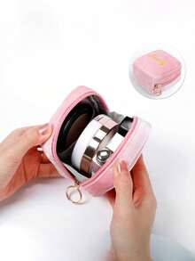 1pc New Mini Cosmetic Pouch, Lipstick Bag, Plush Velvet Makeup Bag With Golden-Tone Zipper And Keychain, Compact Travel Organizer For Lipstick, Earphones, Jewelry, Small Makeup Bag, Coin Purse