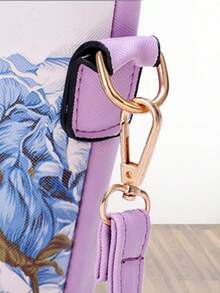 Complete Handbag Set For Women Floral Print Tote Bags PU Leather Top Handle Satchel For Mom - Màu tím - Xem 3