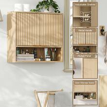 Furniouse Wall-Mounted Storage Cabinet For Toilet, Bathroom Vanity, Wooden Medicine Cabinet Organizer, Kitchen Wall Cabinet With Double Doors And Open Shelving. Space-Saving Design For Easy Assembly, Suitable For Bathrooms, Kitchens, And Hotels - Màu Khaki - Xem 8