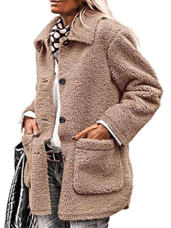 Long Solid Color Fleece Pocket Casual Autumn/Winter