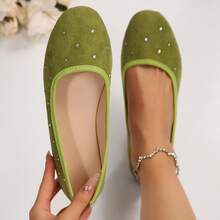 Women's Fashion Soft Bottom Commuter Flats, New Spring/Autumn French Versatile Round Toe Crystal Low Vamp Flat Shoes, Mother Shoes, Work Shoes