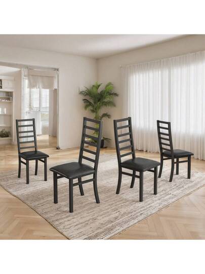 Set Of Metal Dining Chairs, Steel Legs PU Leather Seats, Armless High Back Kitchen, Living Room, Grijs