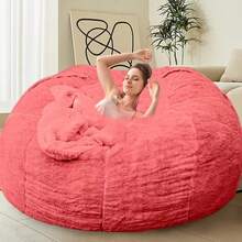 Bean Bag Chair Cover(No Filler) Soft Faux Fur Stuffed Animal Bean Bag Storage, Fluffy Plush Bean Bag Chair Cover Washable, Comfy Bean Bag Chairs For Adults - 紅色 - 查看 1