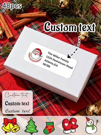 48-480 pezzi Etichette personalizzate per indirizzi natalizi, adesivi per etichette di testo personalizzati, adesivi per etichette di nome personalizzati, regali di Natale, Natale, adesivi per etichette di nome personalizzabili, forniture scolastiche, inviti, scatole regalo, scuola, regali di famiglia, Buon Natale