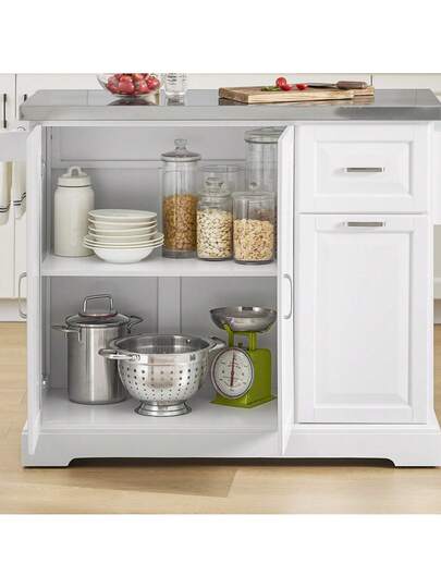 SoBuy Luxe Kitchen Trolley Stainless Steel Top Cabinet Hidden Casters Sideboard Exp able Work Surface Approx.: 130 91 46 (+25) Cm view 6