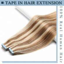 20PCS 50G Tape In Hair Extensions Human Hair, #12P613 Golden Brown Mix Bleach Blonde, 16-26 Inch Double Sided Tapes Ins Human Hair Extensions,  Adhesive Extension Seamless Invisible Skin Weft, Silky Straight With Thick Ends, Remy Human Hair Add Length For Woman Everyday Hairstyle Cosplay Daily Wedding Party Halloween Use - S12/613 - Xem 2
