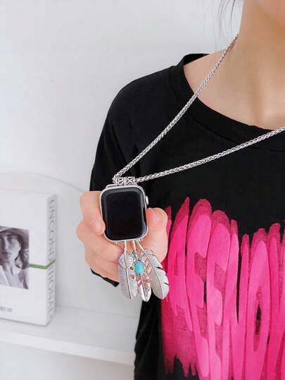 1PC Women Fashion Alloy Necklace Style Watch Strap Compatible With IWatch 38mm 40mm 41mm 42mm 44mm 45mm 46mm 49mm, Luxury Watchbands Compatible With Apple Watch Series Ultra 3/2/1 11 10 9 8 7 SE3 6 5 4 3 2 1, Fancy Smart Watch Strap Accessories Compatible With Apple Watch Bands, Bracelet Bling Jewelry Metal Watchband, Elegant Stainless Steel Wristband Replacement For Everyday Wear, Casual Occasions, Great Gift For Friends