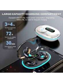 Ultra Slim Headphones - Wireless Sleep Headphones 5.3: Designed For Side Sleepers. Bone Conduction Earbuds With Hi-Fi Sound Quality And High Volume. Comfortable To Wear. Touch Controls. Semi-Open Back Design. No Tangled Cords.LED Display. Extended Playtime. Noise Canceling While Sleeping. Suitable For Both Men And Women. - 黑色 - 查看 6