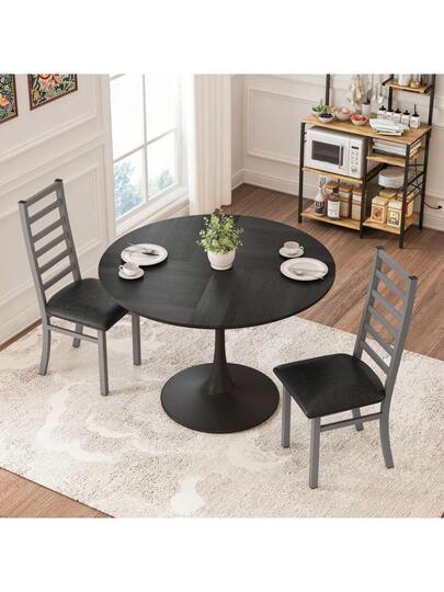 Set Of Metal Dining Chairs, Steel Legs PU Leather Seats, Armless High Back Kitchen, Living Room, Grijs view 8