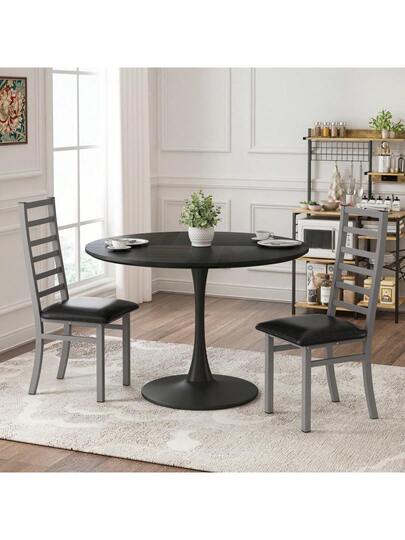 Set Of Metal Dining Chairs, Steel Legs PU Leather Seats, Armless High Back Kitchen, Living Room, Grijs view 9