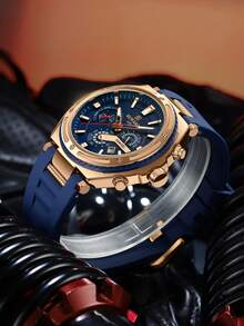 Reloj de cuarzo para hombres REWARD, estilo de negocios y moda, con calendario, manecillas luminosas y funciones multifuncionales. Diseño clásico con correa de silicona de alta calidad, un excelente regalo - Oro rosa - Ver 3