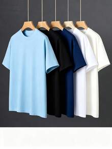 Camisetas Pack de 5 playeras combinadas Corte oversize Hecho en Mexico Cuello Redondo Manga Corta para Hombre Unisex Algodón Peinado T- shirt Basica Tacto Suave Ideal para el Verano Alta Calidad para Estamapar, Bordar , Perzonalizar, Uniformes Empresariales, Emprendedores,  en Varios Colores Azul cielo, Hueso, Negro, Blanco, Marino, Disponible en Varias Tallas de la CH a la 2EG - Multicolor - Ver 1
