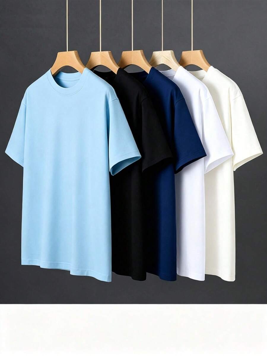Camisetas Pack de 5 playeras combinadas Corte oversize Hecho en Mexico Cuello Redondo Manga Corta para Hombre Unisex Algodón Peinado T- shirt Basica Tacto Suave Ideal para el Verano Alta Calidad para Estamapar, Bordar , Perzonalizar, Uniformes Empresariales, Emprendedores,  en Varios Colores Azul cielo, Hueso, Negro, Blanco, Marino, Disponible en Varias Tallas de la CH a la 2EG - Multicolor - Ver 1