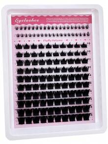 3-In-1 Spiky + 300D + Lower Lash Cluster Lashes, 6-18mm Long Spiky Lower Lashes, 138pcs Cluster Lashes, Thick Individual Lashes, DIY Spiky Lash Extension, Cartoon Cluster Lash Extension, Mink Lash Strips, Thick Lashes - D - 查看 9