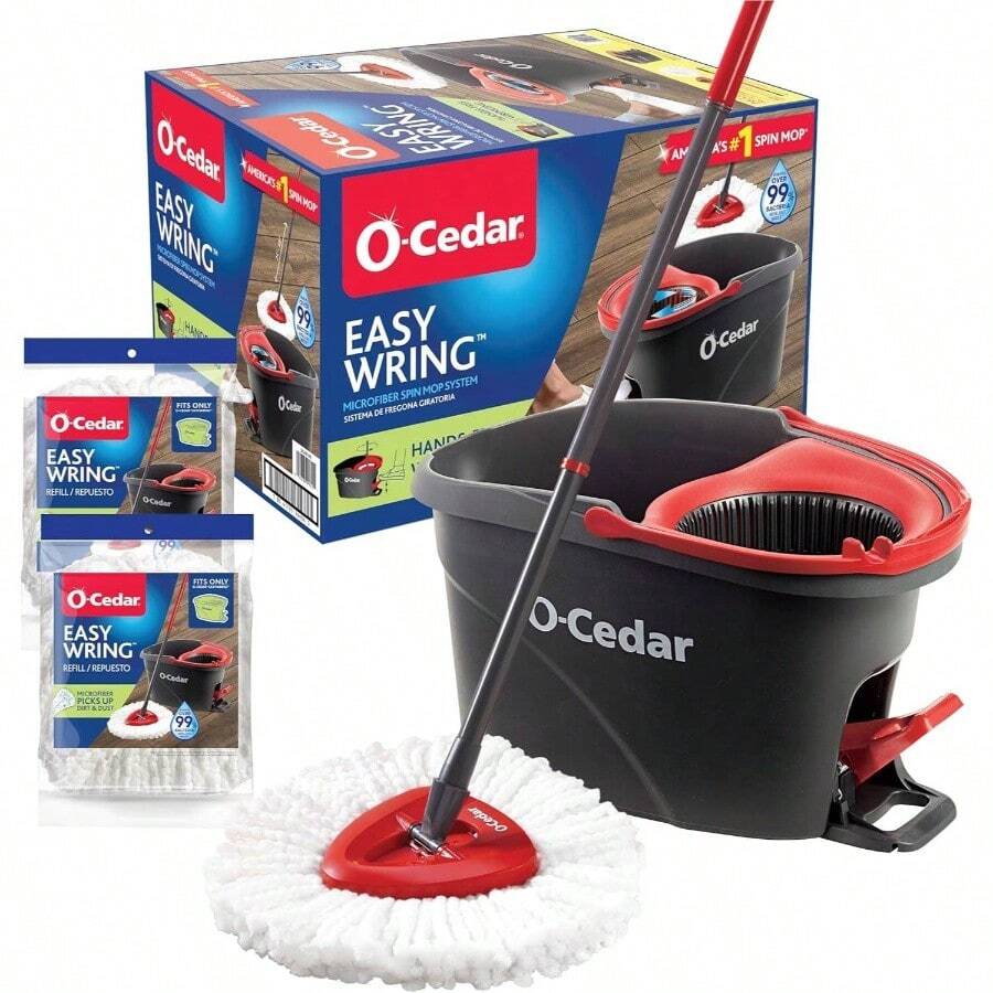 EasyWring Microfiber Spin Mop Bucket Floor Cleaning System+ 2 Refills, RedGray - 旋轉拖把和水桶(含 2 個額外替換裝) - 查看 1