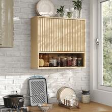 Furniouse Wall-Mounted Storage Cabinet For Toilet, Bathroom Vanity, Wooden Medicine Cabinet Organizer, Kitchen Wall Cabinet With Double Doors And Open Shelving. Space-Saving Design For Easy Assembly, Suitable For Bathrooms, Kitchens, And Hotels - Màu Khaki - Xem 4