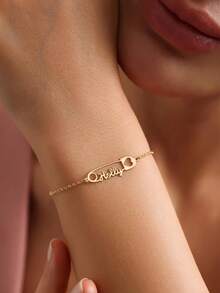 Personalized Paperclip Shaped Name Bracelet, Customized Name Bracelet, Stainless Steel Jewelry, Minimalist Women's Name Bracelet, Women's Customized Name Bracelet, Birthday Gift, Party Gift, Christmas Gift, Bridesmaid Gift, Anniversary, Valentine's Day, Father's Day, Mother's Day Special Gift - Multicolor - View 3