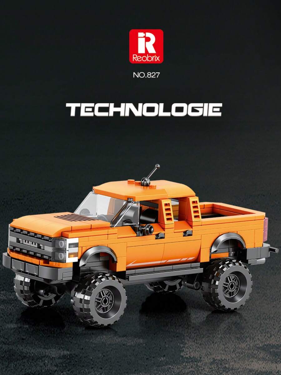 Reobrix 423PCS Pick-Up Truck Building Blocks Set, DIY Building Block, Adult Collectible Model Car Kit, Decor, ABS Material, SuperCar Themed, Movie-Inspired Decor, Suitable For Valentines Day, Christmas, Halloween And Birthday Gift - 亮橙色 - 查看 1