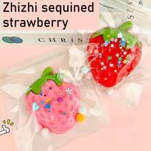 1 件果冻猫软玩具柔软 Q 弹性不粘感官坐立不安软 Taba 软油亮大草莓软玩具，硅胶质地高品质手工制作减压食品玩具，DIY 新款透明粉色草莓奶油浇头 - 彩色 - 查看 25