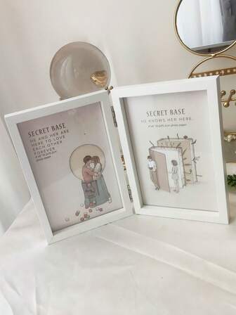 1 pièce Cadre photo double sur chevalet en panneau de densité noir de 6/7/8 pouces, 1 pièce de papier photo aléatoire incluse