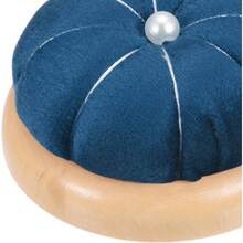 Wooden Base Pin Cushion Japanese Style Cute Needle Holder Pincushions Round Sewing Quilting Needlework Crafts, Dark Blue - Dark Blue - 查看 5