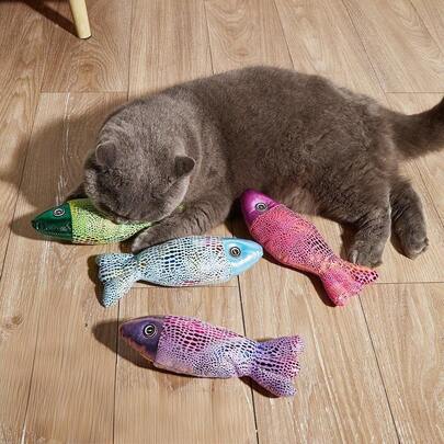 1 Plush Fish, Random Colors, The Toy Looks Like A Real Fish And The Cat Can Hold It While Sleeping. There Is A Squiggle Paper Inside The Fin To Arouse The Cat's Curiosity. The Cat Will Feel More At Ease When Holding It While Sleeping.