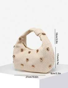 1pc Women's Vintage Simple Casual Angola Red Suede Leopard Print Bohemian Hippie Hollow Crochet Ocean Shell Faux Leather Shoulder/Underarm Baguette Bag, Suitable For Going Out, Dating, Commuting, Perfectly Matching With Fall Outfits Women - 杏色 - 查看 5