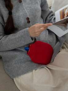 1pc 350ML/800ML Winter Warm Plush Electric Hot Water Bottle, Portable Hand Warmer, Retro Simple Design Hot Pack - Red - View 6