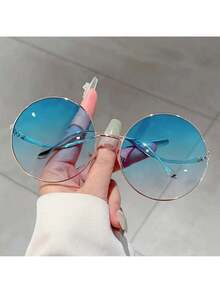 1 Pair Of Women's Oversized Round Fashion Glasses - Full Frame Metal Frame, Curved Ear, Lightweight And Durable, Suitable Daily Wear And Party Accessories, Fashionable Design Men And Women, Party Glasses, Fashion Glasses, Polycarbonate Lenses, Fashion Frame, High-Quality Lenses, Fashion Frame, Fashion Enthusiasts - Gradient Hồng - Xem 8