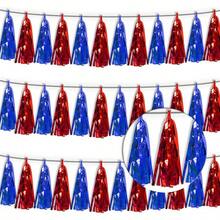 3P Metallic Fringe Tassel Banner Garland Foil Tinsel Streamer Wall Hanging Curtain Backdrop Banner For Parade Floats, Graduation Decorations, Father's Day Party Decoration(Silver)Halloween Christmas New Year - Blue Red - 查看 1