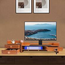 Wood Computer Monitor Stand With Lock Computer Laptop PC Stand Desk Organizer For Office/Study, Space-Saving Monitor Riser With Phone Holder, Easy Installation - View 7