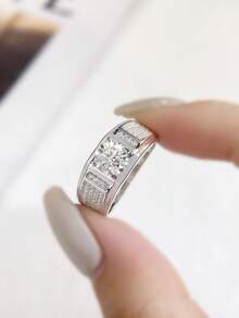 1pc Simplicity Atmosphere 1CT Moissanite Engagement Men's Rings Design D Color S925 Sterling Silver For Men Dating Wedding Ring Fine Jewelry Anniversary Gift - Bạc - Xem 2
