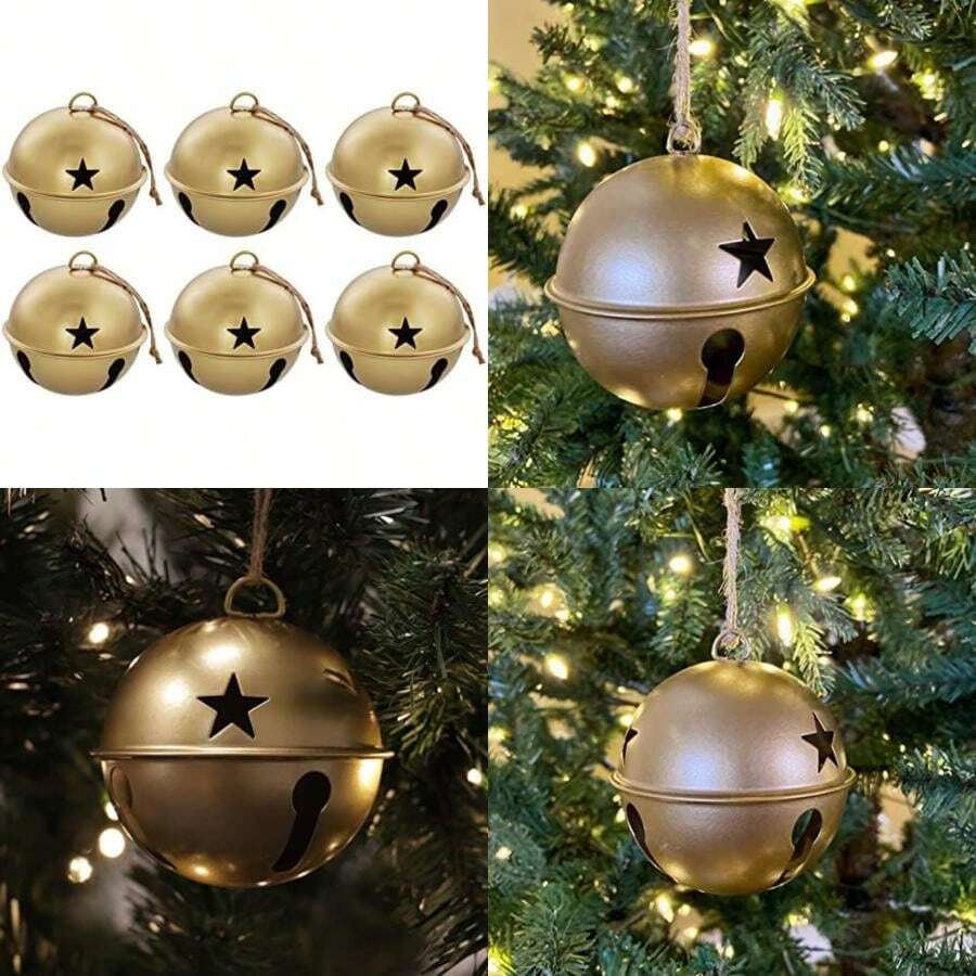 Haute Decor - Adornos de cascabel, 8.5 cm de diámetro, paquete de 6(Oro bruñido) - Tipo 1 - Ver 1