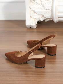 Brązowe aksamitne buty damskie modne w 2025 roku, nowe, uniwersalne, z zamkniętymi palcami, w stylu wróżki, na grubym obcasie, z noskiem w szpic, na co dzień, na wysokim obcasie - Brązowy - Zobacz 6