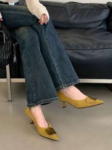 Women's Fashion Pointed Toe High Heel Pumps - Yellow - View 7