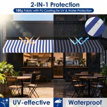 LILIIN Clamp Awning For Balcony 200/250/300/350cm Wide - Awning With Hand Crank, Height-Adjustable Balcony Awning Without Drilling, UV Protection, Sun Protection, Weatherproof (200/250/300/350 X 120cm, Grey-White/Blue-White) - Blue and White - View 5