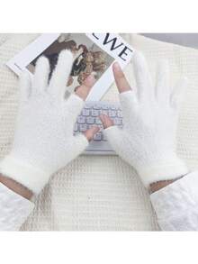 1 par de guantes tejidos cómodos y cálidos, guantes sin dedos unisex para otoño/invierno - Guantes de mezcla de lana compatibles con pantalla táctil, suaves y transpirables - Lavables a máquina, adecuados para hombres y mujeres - Multicolor - Ver 1