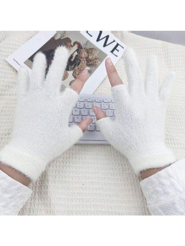 1 par de guantes tejidos cómodos y cálidos, guantes sin dedos unisex para otoño/invierno - Guantes de mezcla de lana compatibles con pantalla táctil, suaves y transpirables - Lavables a máquina, adecuados para hombres y mujeres