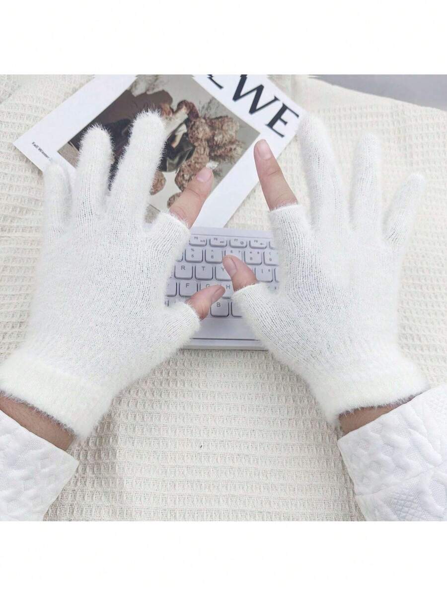 1 par de guantes tejidos cómodos y cálidos, guantes sin dedos unisex para otoño/invierno - Guantes de mezcla de lana compatibles con pantalla táctil, suaves y transpirables - Lavables a máquina, adecuados para hombres y mujeres - Multicolor - Ver 1