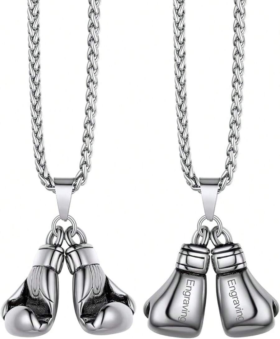 Richsteel 3D/Basketball/Soccer/Baseball Ball Boxing Glove Cool Pendant Men, 316L Stainless Steel Sneaker Chain,Sport Fan Jewelry - 08-雕刻鋼拳擊手套 - 查看 1